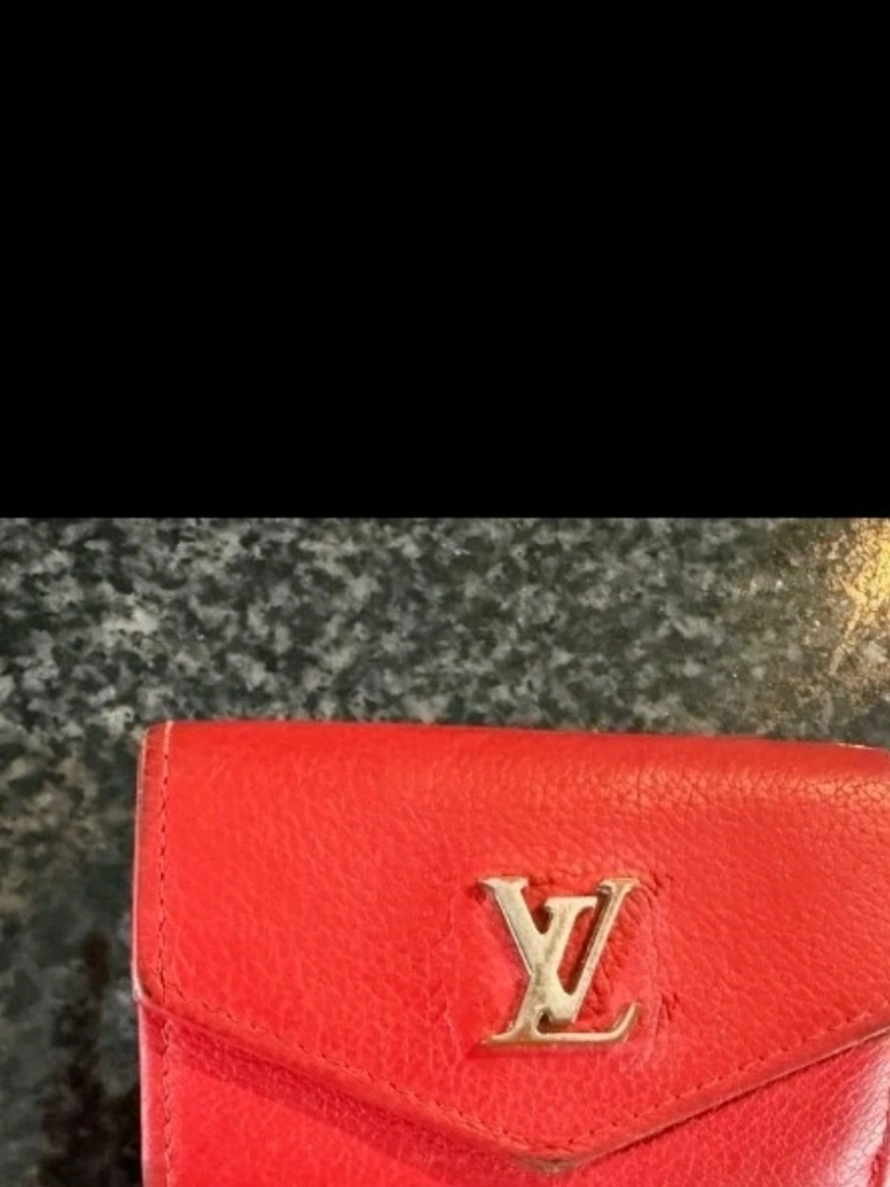 Louis Vuitton Red Leather Envelope Wallet with Gold LV Logo